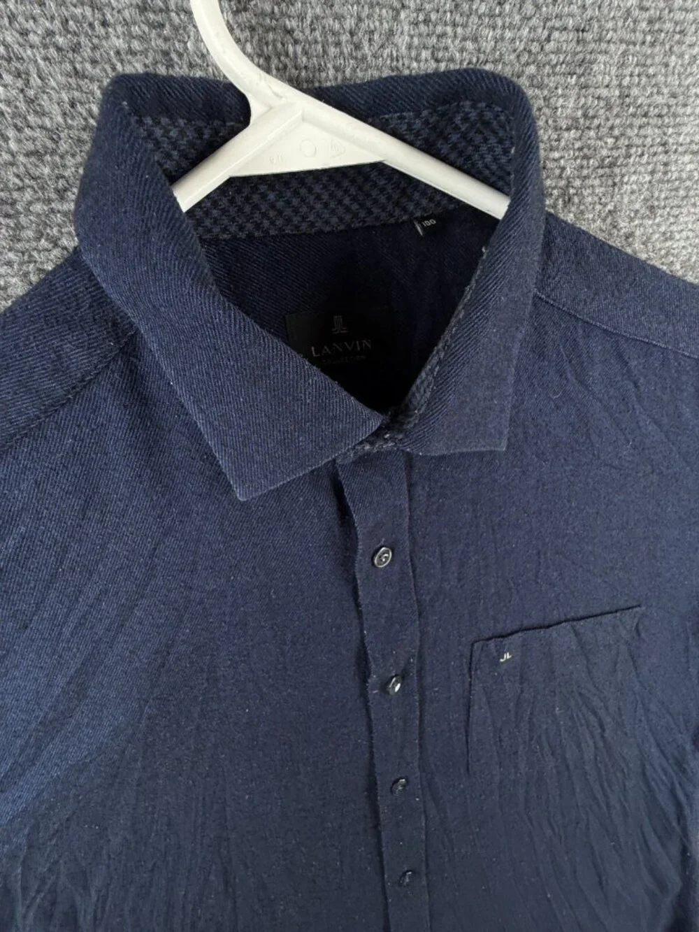 Lanvin Collection Dark Blue Flannel Soft Button Up Shirt Long Sleeve Size 100